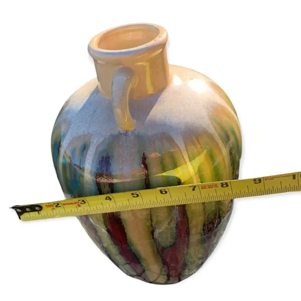 Vintage Gold Glitter Green Extra Large Drip Glaze Pottery Bud Vase